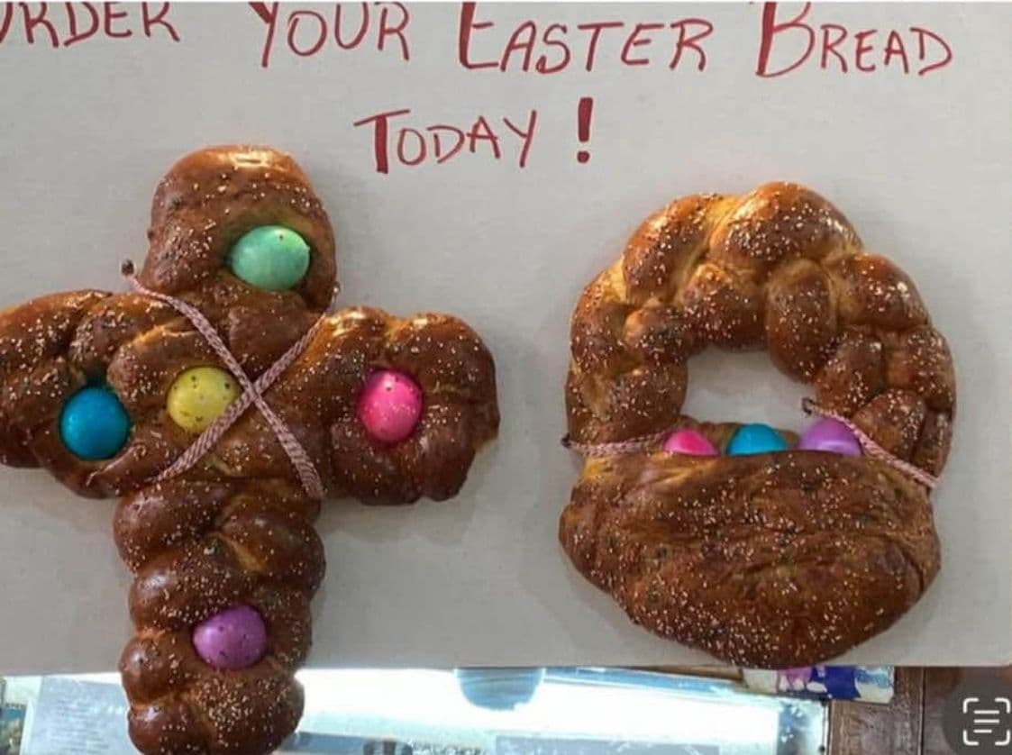 Easter egg bread shaped like a bunny and wreath