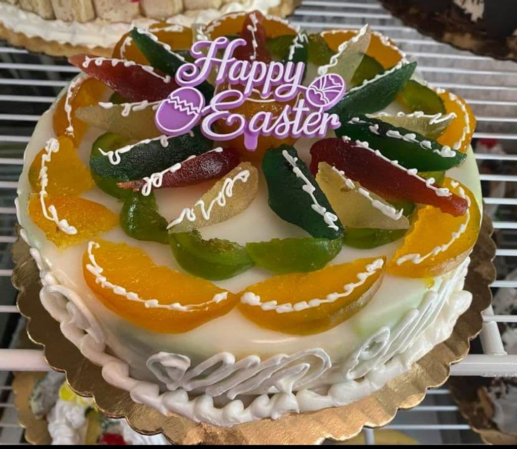 Happy Easter fruit-glazed cake
