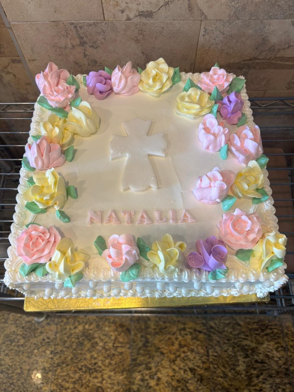 Square floral celebration sheet cake