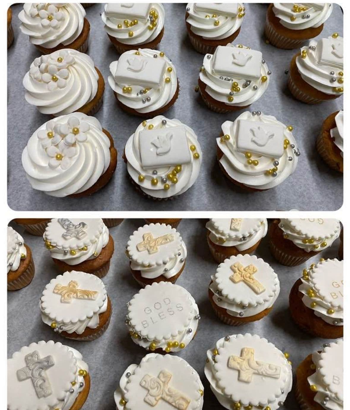 Cross-themed communion cupcakes
