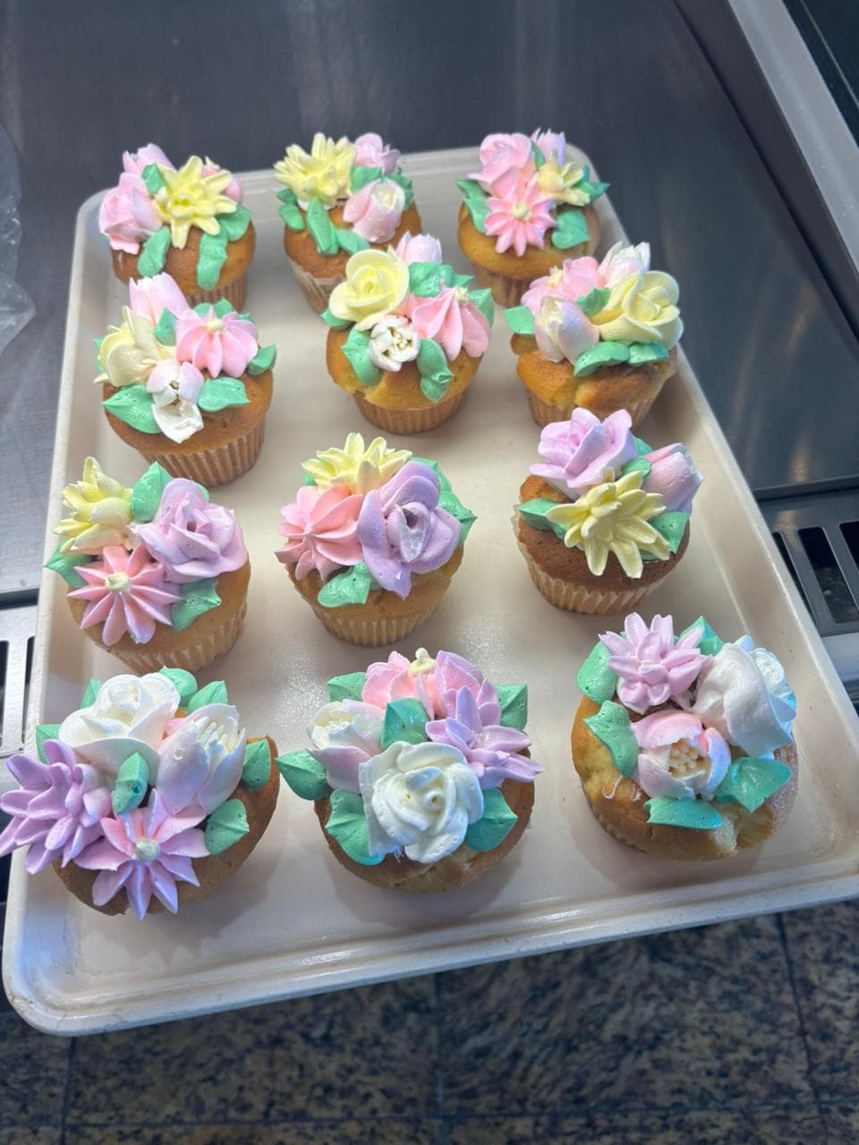 Spring flower-topped cupcakes