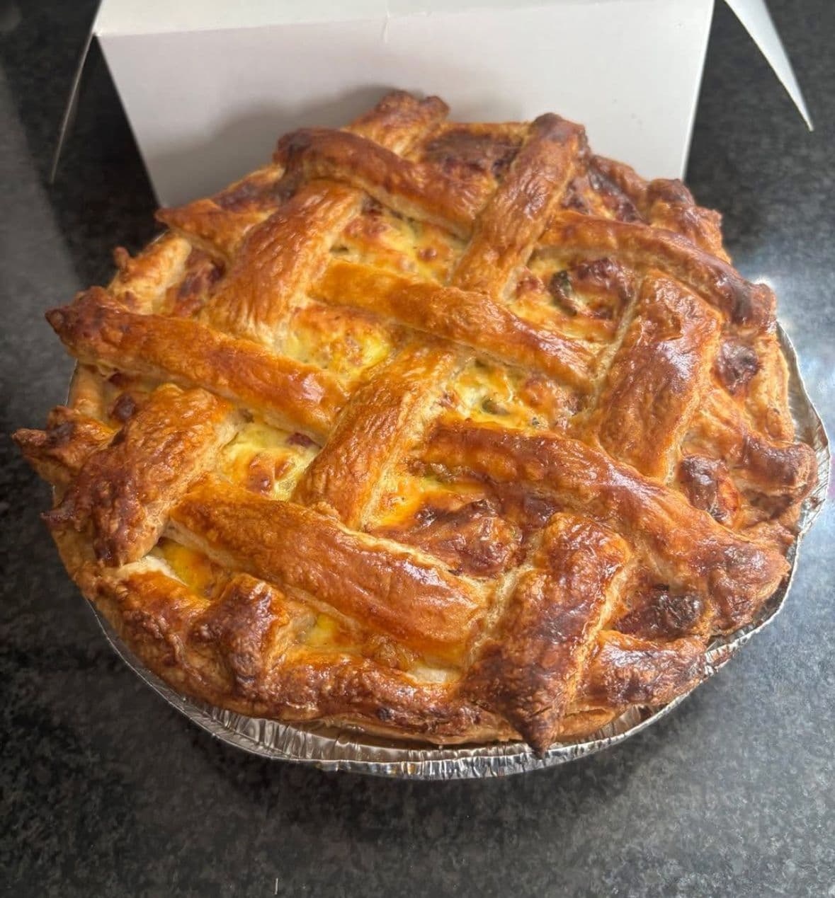 Golden lattice-topped pie