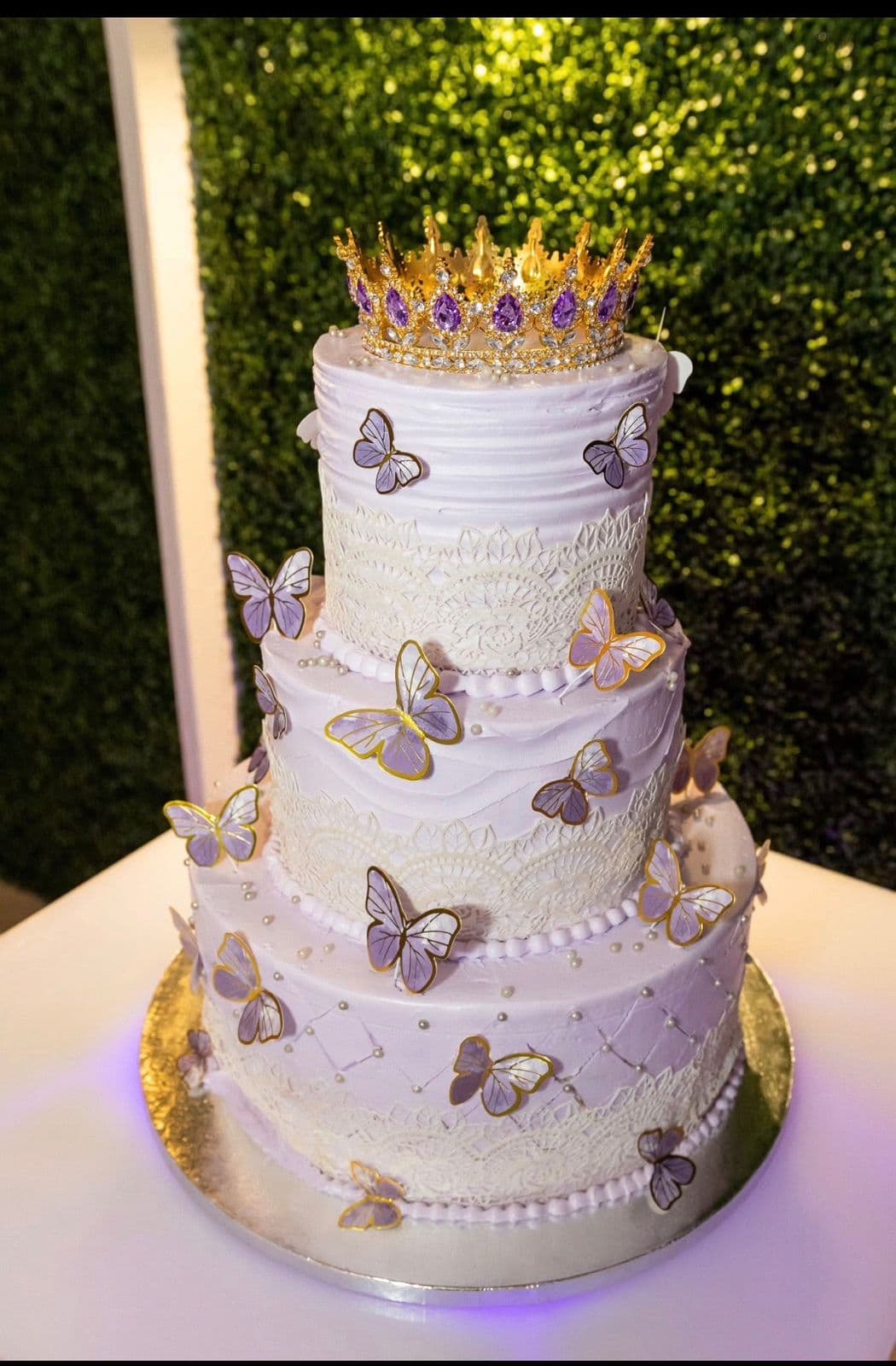 Butterfly and crown tiered princess cake