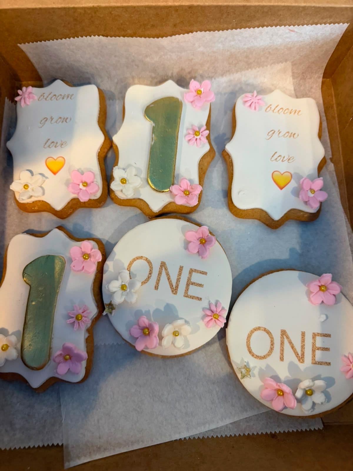 Custom first-birthday decorated cookies