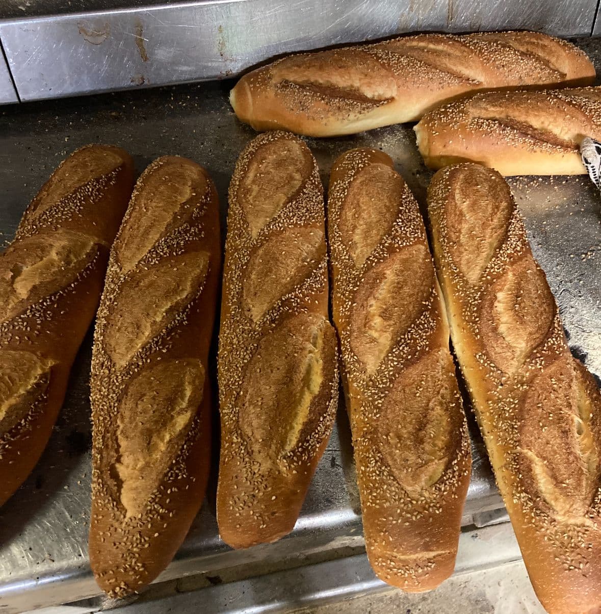 Sesame Italian baguettes fresh from the oven